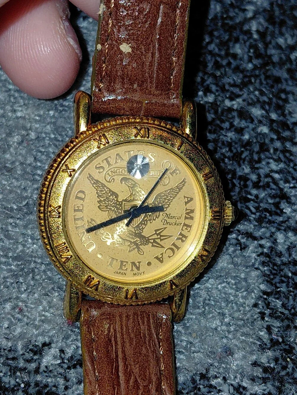 Vintage Marcel Drucker $10 Gold Eagle Coin Watch Leather Strap 90s Americana CC